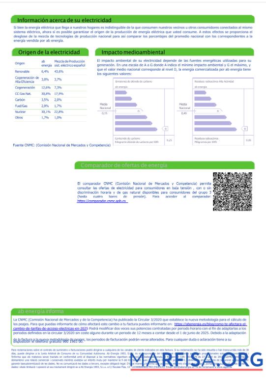 Printable Spain Abenergía utility bill template in Word and PDF formats, 3rd page